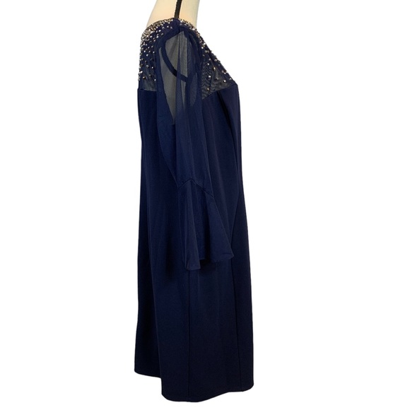 Alex Evenings Beaded Neckline Sheer Long Sleeve Navy Blue Dress - size 18 - Picture 5 of 10